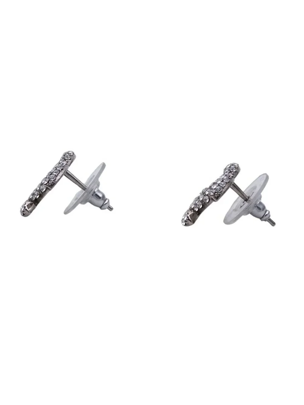 Chanel Earrings Rhinestone CC Logo Silver Small
